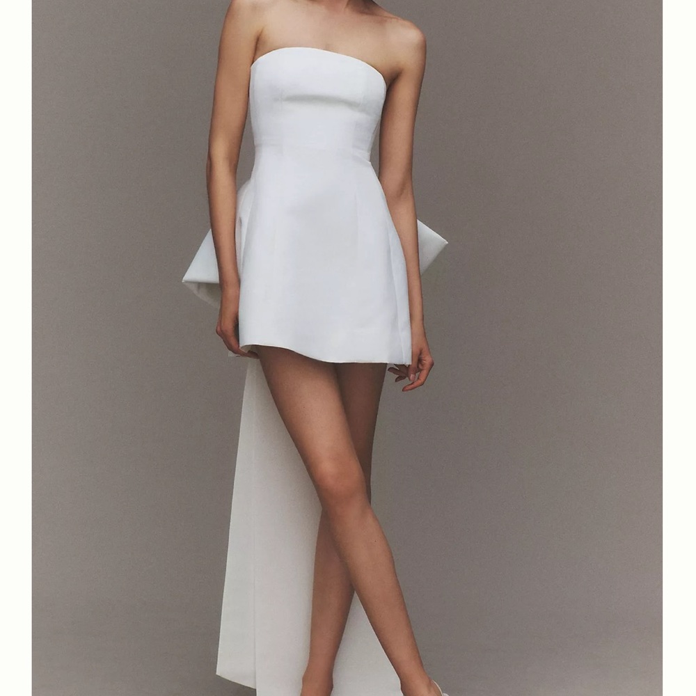 Sachin + Babi Strapless White Mini Dress with Back Drape